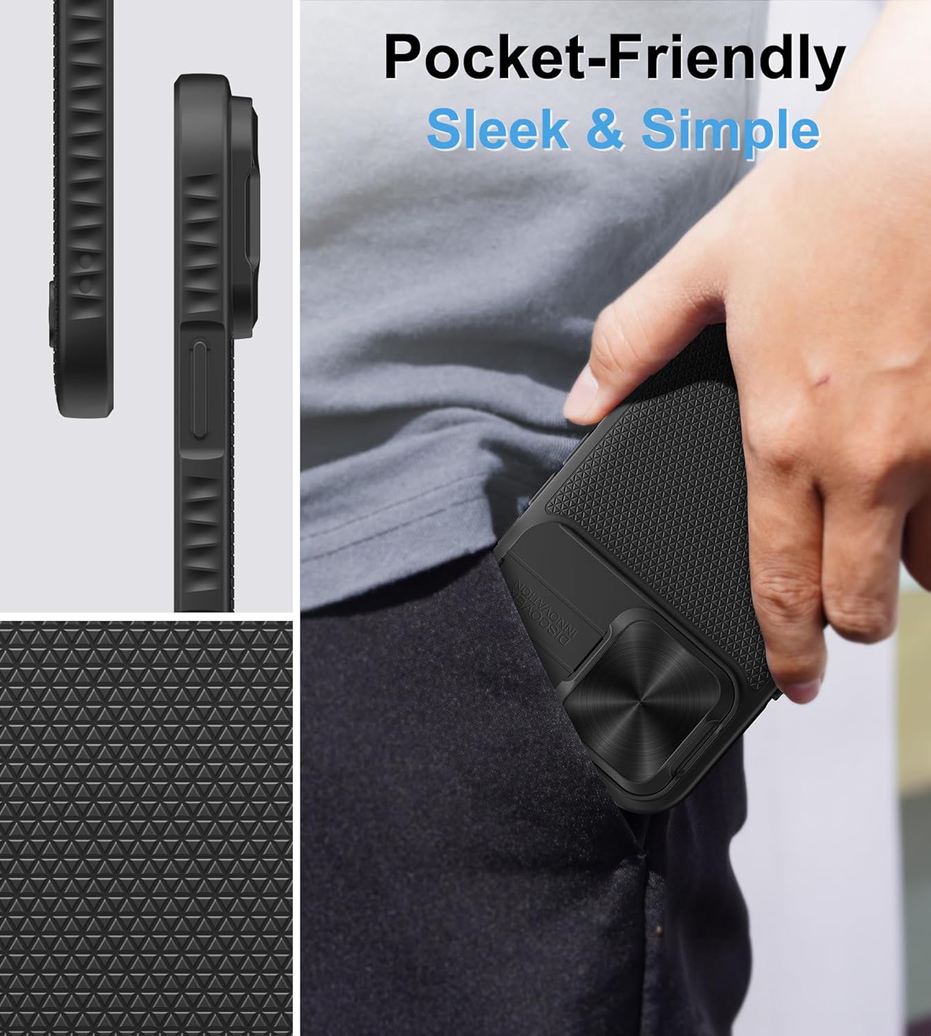 for iPhone 16 Pro Case Built-in Slide Camera Cover, Military-Grade Protection, Slim Compatible with MagSafe, Magnetic with Stand, Men Women Protective Phone Case for iPhone 16 Pro, Black